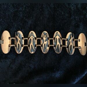 Vintage Copper Link Dancing Bracelet Fold Over Clasp Signed Rebajes